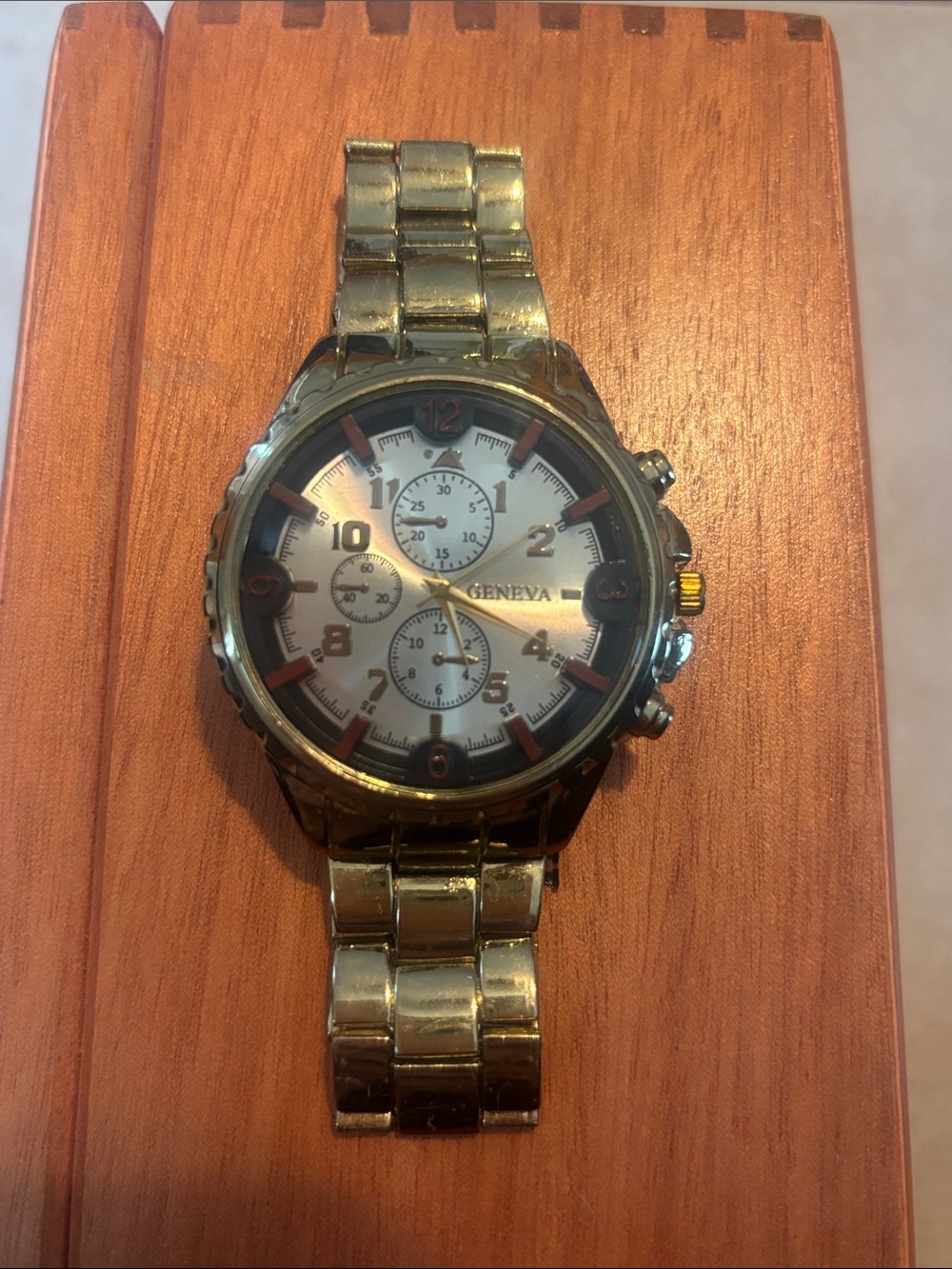 Geneva Gold-Tone Men's Wristwatch with Black Accents